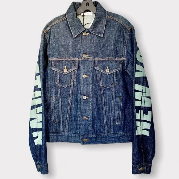 Faith Connexion Graphic Print Denim Jacket Blue Size Large